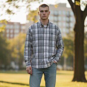 US Polo Assn. Mens Black Multicolor Plaid Long Sleeve Button-Up Shirt Size XXL